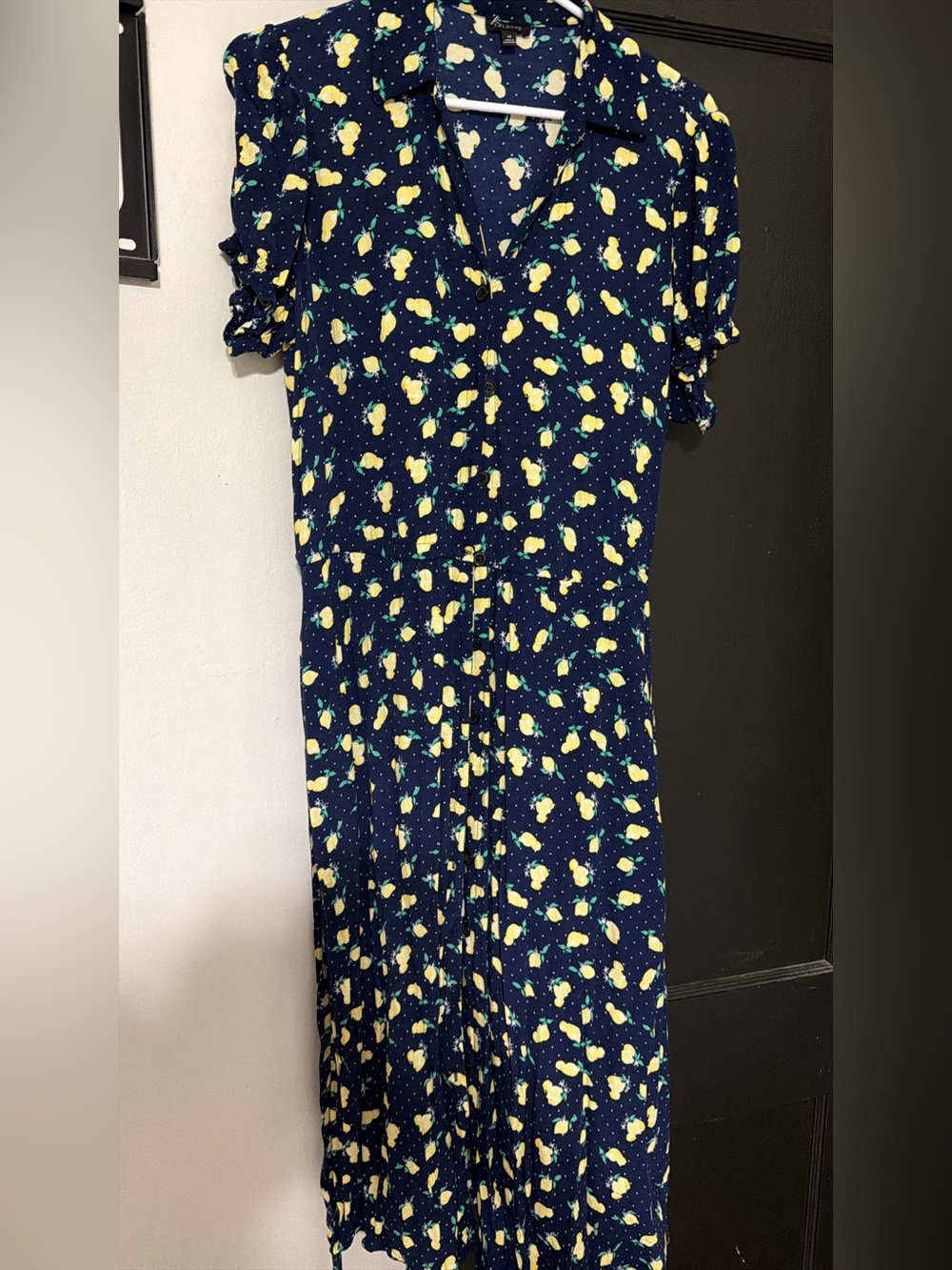 Talbots Navy Lemon-Print Maxi Dress